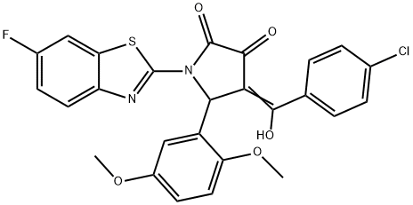 (4E)-4-[(4-chlorophenyl)-hydroxymethylidene]-5-(2,5-dimethoxyphenyl)-1-(6-fluoro-1,3-benzothiazol-2-yl)pyrrolidine-2,3-dione Struktur