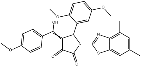 (4E)-5-(2,5-dimethoxyphenyl)-1-(4,6-dimethyl-1,3-benzothiazol-2-yl)-4-[hydroxy-(4-methoxyphenyl)methylidene]pyrrolidine-2,3-dione Structure