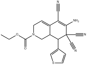 ethyl 6-amino-5,7,7-tricyano-8-thiophen-3-yl-1,3,8,8a-tetrahydroisoquinoline-2-carboxylate Structure