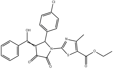 ethyl 2-[(3E)-2-(4-chlorophenyl)-3-[hydroxy(phenyl)methylidene]-4,5-dioxopyrrolidin-1-yl]-4-methyl-1,3-thiazole-5-carboxylate Structure