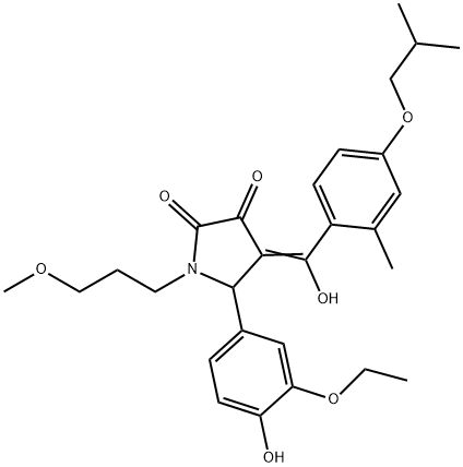 (4E)-5-(3-ethoxy-4-hydroxyphenyl)-4-[hydroxy-[2-methyl-4-(2-methylpropoxy)phenyl]methylidene]-1-(3-methoxypropyl)pyrrolidine-2,3-dione Structure