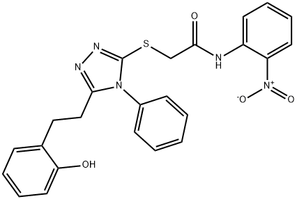2-[[5-[2-(2-hydroxyphenyl)ethyl]-4-phenyl-1,2,4-triazol-3-yl]sulfanyl]-N-(2-nitrophenyl)acetamide Struktur