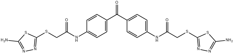 2-[(5-amino-1,3,4-thiadiazol-2-yl)sulfanyl]-N-[4-[4-[[2-[(5-amino-1,3,4-thiadiazol-2-yl)sulfanyl]acetyl]amino]benzoyl]phenyl]acetamide Struktur