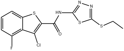 3-chloro-N-(5-ethylsulfanyl-1,3,4-thiadiazol-2-yl)-4-fluoro-1-benzothiophene-2-carboxamide,774575-10-9,结构式