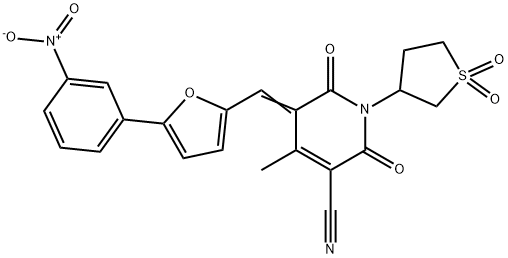 (5Z)-4-methyl-5-[[5-(3-nitrophenyl)furan-2-yl]methylidene]-1-(1-oxido-1-oxo-2,3,4,5-tetrahydrothiophen-3-yl)-2,6-dioxopyridine-3-carbonitrile Structure