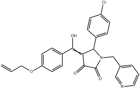 (E)-[2-(4-chlorophenyl)-4,5-dioxo-1-(pyridin-1-ium-3-ylmethyl)pyrrolidin-3-ylidene]-(4-prop-2-enoxyphenyl)methanolate Structure
