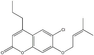 6-chloro-7-(3-methylbut-2-enoxy)-4-propylchromen-2-one Struktur