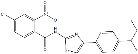 N-[4-(4-butan-2-ylphenyl)-1,3-thiazol-2-yl]-4-chloro-2-nitrobenzamide,,结构式