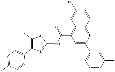 6-bromo-N-[5-methyl-4-(4-methylphenyl)-1,3-thiazol-2-yl]-2-(3-methylphenyl)quinoline-4-carboxamide,,结构式