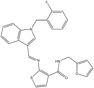 2-[(E)-[1-[(2-fluorophenyl)methyl]indol-3-yl]methylideneamino]-N-(furan-2-ylmethyl)thiophene-3-carboxamide Structure