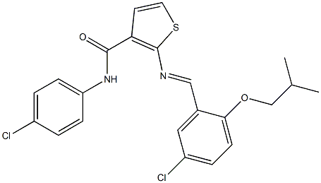 2-[(E)-[5-chloro-2-(2-methylpropoxy)phenyl]methylideneamino]-N-(4-chlorophenyl)thiophene-3-carboxamide Structure