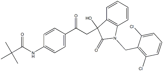N-[4-[2-[1-[(2,6-dichlorophenyl)methyl]-3-hydroxy-2-oxoindol-3-yl]acetyl]phenyl]-2,2-dimethylpropanamide Struktur