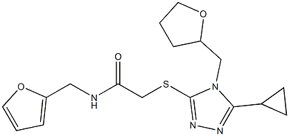 2-[[5-cyclopropyl-4-(oxolan-2-ylmethyl)-1,2,4-triazol-3-yl]sulfanyl]-N-(furan-2-ylmethyl)acetamide,,结构式