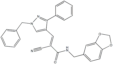 (E)-N-(1,3-benzodioxol-5-ylmethyl)-3-(1-benzyl-3-phenylpyrazol-4-yl)-2-cyanoprop-2-enamide