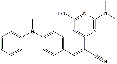 (E)-2-[4-amino-6-(dimethylamino)-1,3,5-triazin-2-yl]-3-[4-(N-methylanilino)phenyl]prop-2-enenitrile Struktur