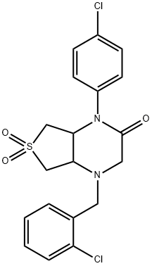 4-(4-chlorophenyl)-1-[(2-chlorophenyl)methyl]-6,6-dioxo-4a,5,7,7a-tetrahydro-2H-thieno[3,4-b]pyrazin-3-one Struktur