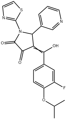 (4E)-4-[(3-fluoro-4-propan-2-yloxyphenyl)-hydroxymethylidene]-5-pyridin-3-yl-1-(1,3-thiazol-2-yl)pyrrolidine-2,3-dione Structure