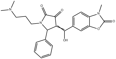 (4E)-1-[3-(dimethylamino)propyl]-4-[hydroxy-(3-methyl-2-oxo-1,3-benzoxazol-6-yl)methylidene]-5-phenylpyrrolidine-2,3-dione Structure