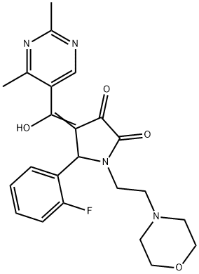 (4E)-4-[(2,4-dimethylpyrimidin-5-yl)-hydroxymethylidene]-5-(2-fluorophenyl)-1-(2-morpholin-4-ylethyl)pyrrolidine-2,3-dione Struktur