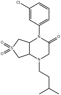 4-(3-chlorophenyl)-1-(3-methylbutyl)-6,6-dioxo-4a,5,7,7a-tetrahydro-2H-thieno[3,4-b]pyrazin-3-one 化学構造式