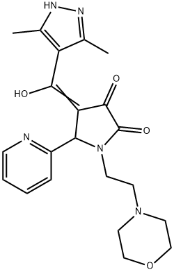 (4E)-4-[(3,5-dimethyl-1H-pyrazol-4-yl)-hydroxymethylidene]-1-(2-morpholin-4-ylethyl)-5-pyridin-2-ylpyrrolidine-2,3-dione Structure