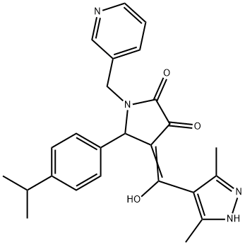 (4E)-4-[(3,5-dimethyl-1H-pyrazol-4-yl)-hydroxymethylidene]-5-(4-propan-2-ylphenyl)-1-(pyridin-3-ylmethyl)pyrrolidine-2,3-dione Structure