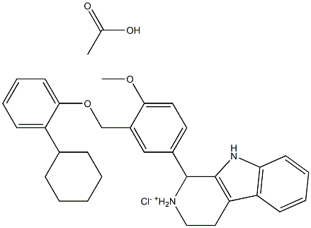 acetic acid 1-[3-[(2-cyclohexylphenoxy)methyl]-4-methoxyphenyl]-2,3,4,9-tetrahydro-1H-pyrido[3,4-b]indol-2-ium chloride Structure