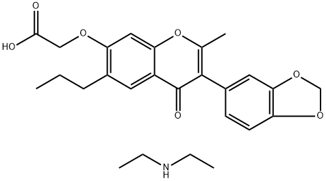 2-[3-(1,3-benzodioxol-5-yl)-2-methyl-4-oxo-6-propylchromen-7-yl]oxyacetate diethylazanium 结构式