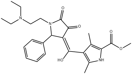 (E)-[1-[2-(diethylazaniumyl)ethyl]-4,5-dioxo-2-phenylpyrrolidin-3-ylidene]-(5-methoxycarbonyl-2,4-dimethyl-1H-pyrrol-3-yl)methanolate Structure