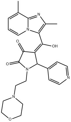 (E)-(2,8-dimethylimidazo[1,2-a]pyridin-3-yl)-[1-(2-morpholin-4-ium-4-ylethyl)-4,5-dioxo-2-pyridin-4-ylpyrrolidin-3-ylidene]methanolate Structure