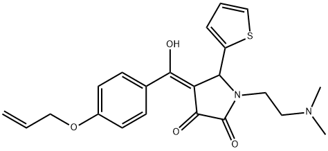 (E)-[1-[2-(dimethylazaniumyl)ethyl]-4,5-dioxo-2-thiophen-2-ylpyrrolidin-3-ylidene]-(4-prop-2-enoxyphenyl)methanolate Structure