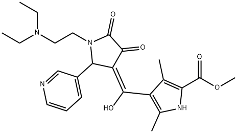(E)-[1-[2-(diethylazaniumyl)ethyl]-4,5-dioxo-2-pyridin-3-ylpyrrolidin-3-ylidene]-(5-methoxycarbonyl-2,4-dimethyl-1H-pyrrol-3-yl)methanolate Structure