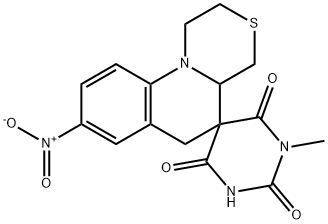1-methyl-8'-nitrospiro[1,3-diazinane-5,5'-2,4,4a,6-tetrahydro-1H-[1,4]thiazino[4,3-a]quinoline]-2,4,6-trione,1210220-81-7,结构式