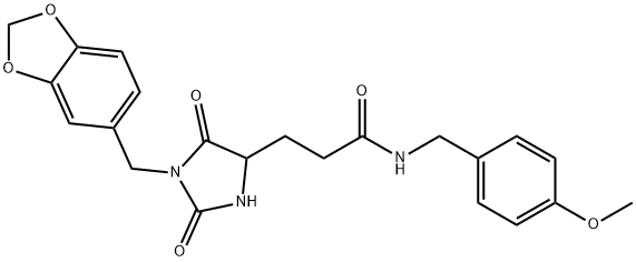 3-[1-(1,3-benzodioxol-5-ylmethyl)-2,5-dioxoimidazolidin-4-yl]-N-[(4-methoxyphenyl)methyl]propanamide Struktur