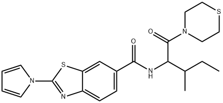 N-(3-methyl-1-oxo-1-thiomorpholin-4-ylpentan-2-yl)-2-pyrrol-1-yl-1,3-benzothiazole-6-carboxamide,1214705-20-0,结构式