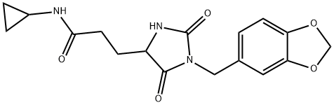 3-[1-(1,3-benzodioxol-5-ylmethyl)-2,5-dioxoimidazolidin-4-yl]-N-cyclopropylpropanamide Structure