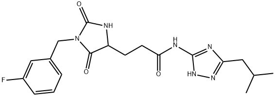 3-[1-[(3-fluorophenyl)methyl]-2,5-dioxoimidazolidin-4-yl]-N-[5-(2-methylpropyl)-1H-1,2,4-triazol-3-yl]propanamide Structure