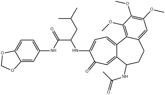 2-[(7-acetamido-1,2,3-trimethoxy-9-oxo-6,7-dihydro-5H-benzo[a]heptalen-10-yl)amino]-N-(1,3-benzodioxol-5-yl)-4-methylpentanamide Structure