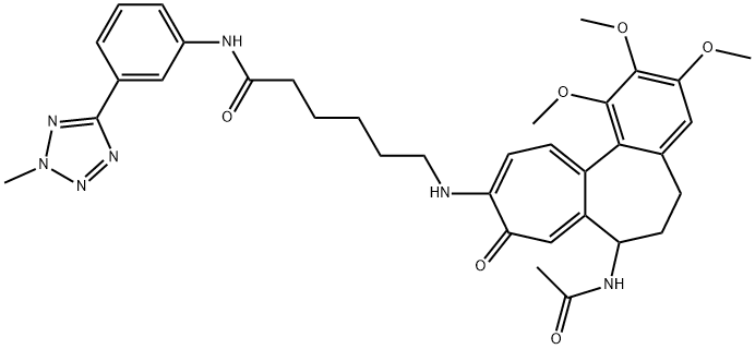 6-[(7-acetamido-1,2,3-trimethoxy-9-oxo-6,7-dihydro-5H-benzo[a]heptalen-10-yl)amino]-N-[3-(2-methyltetrazol-5-yl)phenyl]hexanamide Structure