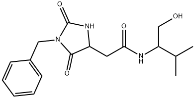 2-(1-benzyl-2,5-dioxoimidazolidin-4-yl)-N-(1-hydroxy-3-methylbutan-2-yl)acetamide Struktur