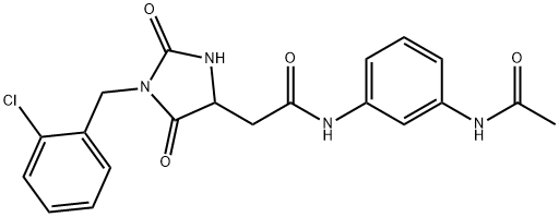 N-(3-acetamidophenyl)-2-[1-[(2-chlorophenyl)methyl]-2,5-dioxoimidazolidin-4-yl]acetamide Structure