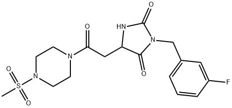 3-[(3-fluorophenyl)methyl]-5-[2-(4-methylsulfonylpiperazin-1-yl)-2-oxoethyl]imidazolidine-2,4-dione Structure