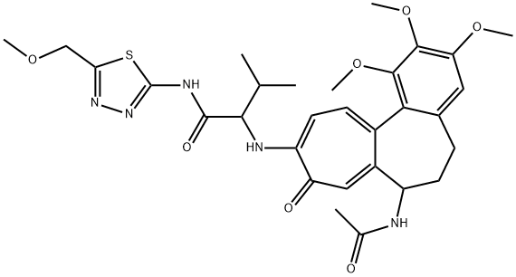 2-[(7-acetamido-1,2,3-trimethoxy-9-oxo-6,7-dihydro-5H-benzo[a]heptalen-10-yl)amino]-N-[5-(methoxymethyl)-1,3,4-thiadiazol-2-yl]-3-methylbutanamide Struktur