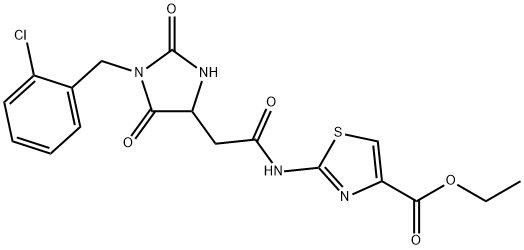 ethyl 2-[[2-[1-[(2-chlorophenyl)methyl]-2,5-dioxoimidazolidin-4-yl]acetyl]amino]-1,3-thiazole-4-carboxylate Structure