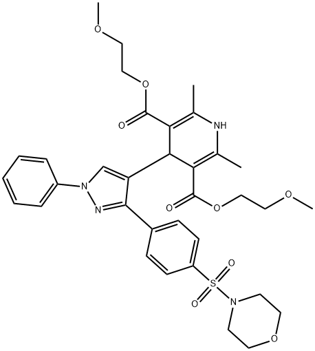 bis(2-methoxyethyl) 2,6-dimethyl-4-[3-(4-morpholin-4-ylsulfonylphenyl)-1-phenylpyrazol-4-yl]-1,4-dihydropyridine-3,5-dicarboxylate Struktur
