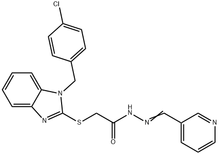2-[1-[(4-chlorophenyl)methyl]benzimidazol-2-yl]sulfanyl-N-[(E)-pyridin-3-ylmethylideneamino]acetamide Structure