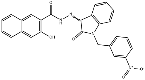 3-hydroxy-N-[(Z)-[1-[(3-nitrophenyl)methyl]-2-oxoindol-3-ylidene]amino]naphthalene-2-carboxamide Structure