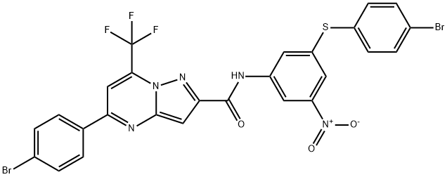 5-(4-bromophenyl)-N-[3-(4-bromophenyl)sulfanyl-5-nitrophenyl]-7-(trifluoromethyl)pyrazolo[1,5-a]pyrimidine-2-carboxamide Structure