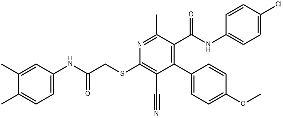 N-(4-chlorophenyl)-5-cyano-6-[2-(3,4-dimethylanilino)-2-oxoethyl]sulfanyl-4-(4-methoxyphenyl)-2-methylpyridine-3-carboxamide Struktur