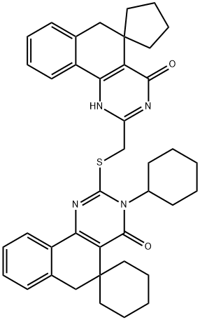 3-cyclohexyl-2-[(4-oxospiro[1,6-dihydrobenzo[h]quinazoline-5,1'-cyclopentane]-2-yl)methylsulfanyl]spiro[6H-benzo[h]quinazoline-5,1'-cyclohexane]-4-one Structure